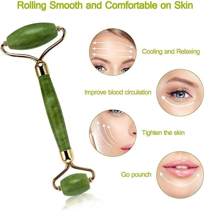 Jade Roller And Gua Sha Flawless Jade Roller With Guasha (marble Stone)