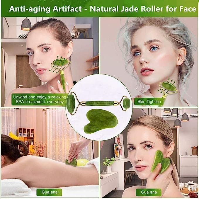 Jade Roller And Gua Sha Flawless Jade Roller With Guasha (marble Stone)