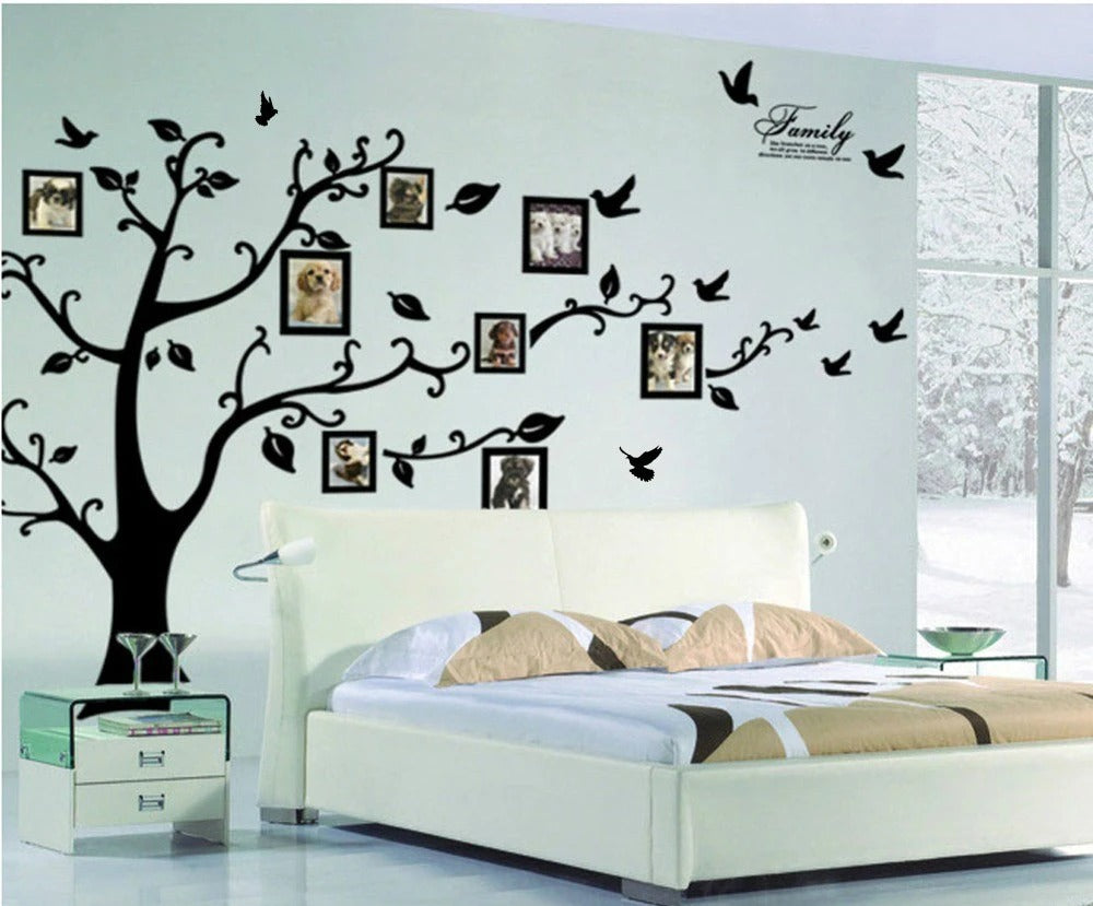 Large 3d Diy Photo Tree Wall Decals (200x250cm / 79x99in), Black Pvc Adhesive Family Stickers For Home Decor And Mural Art (random Color)