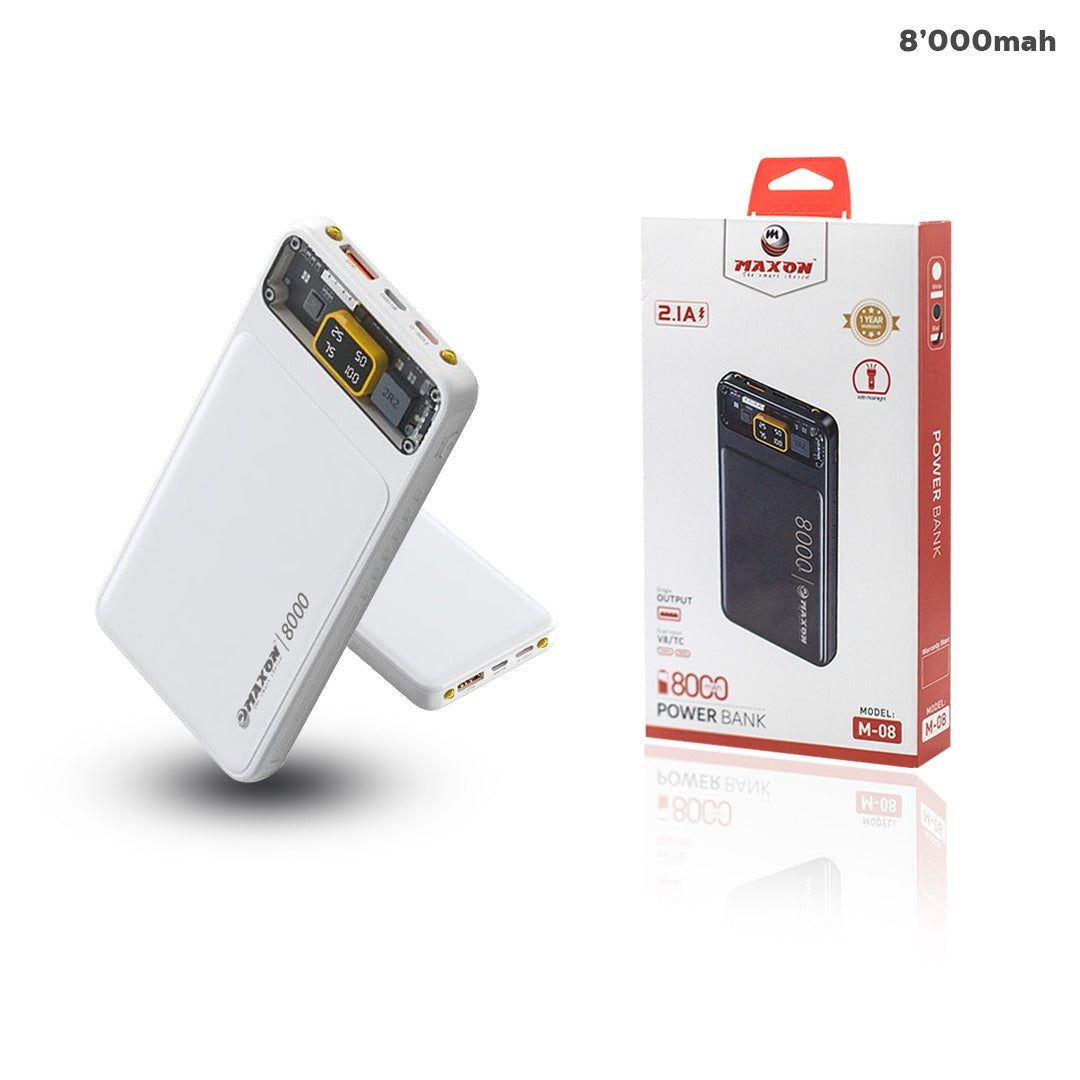 Maxon M-08 8000mah Power Bank ,2.1a Output,type C