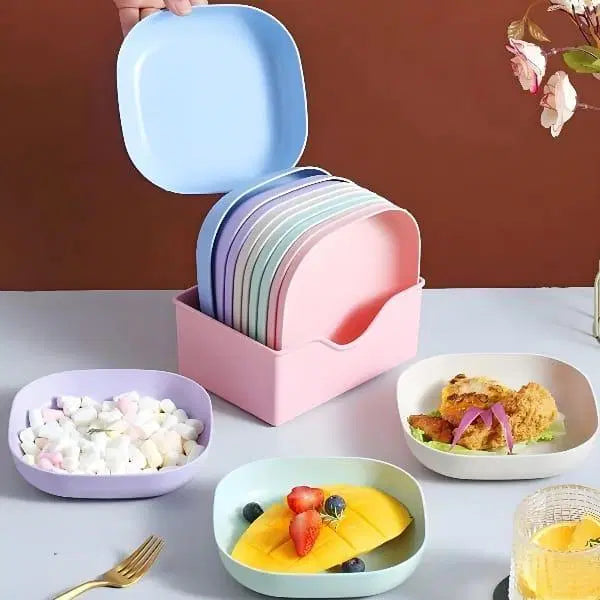 10 Pcs Colorful Plates Set With Stand